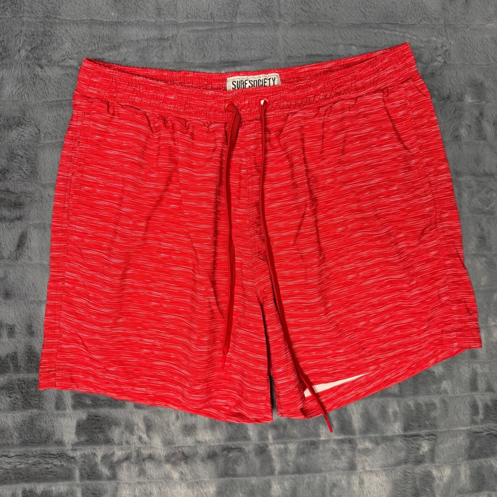 Surf Society Mens Red Space Dye Swim Trunks Mesh Lined Board Shorts Medium 5in